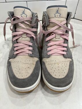 Nike air Jordan 1 mid - coconut milk (off white) color canvas & grey suede. 10.5